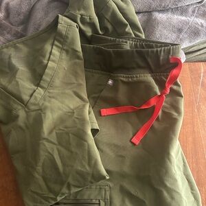 Figs Olive Green Joggers with Red Drawstring